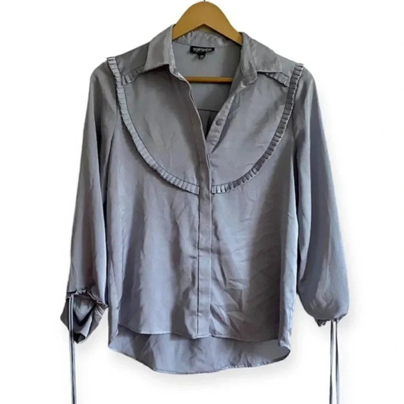Topshop Blue Button Down Peasant Western Top - Picture 1 of 14